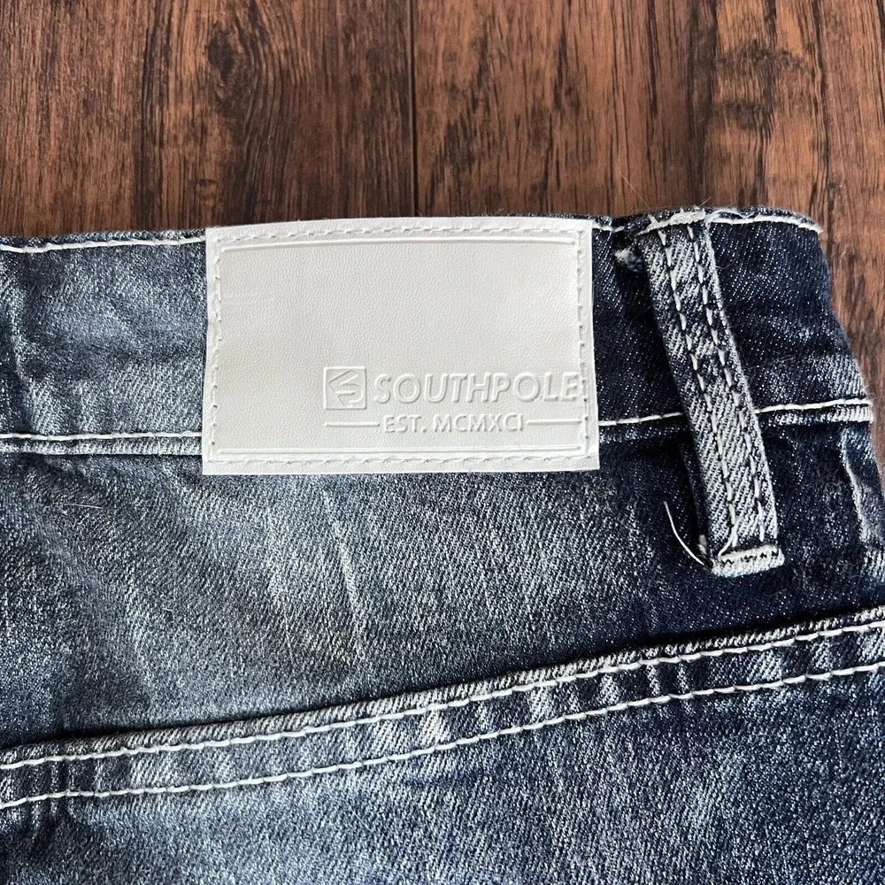 South Pole Denim Shorts‎ Men's 38 Slim Faded White Patch Stitching Y2K Grunge